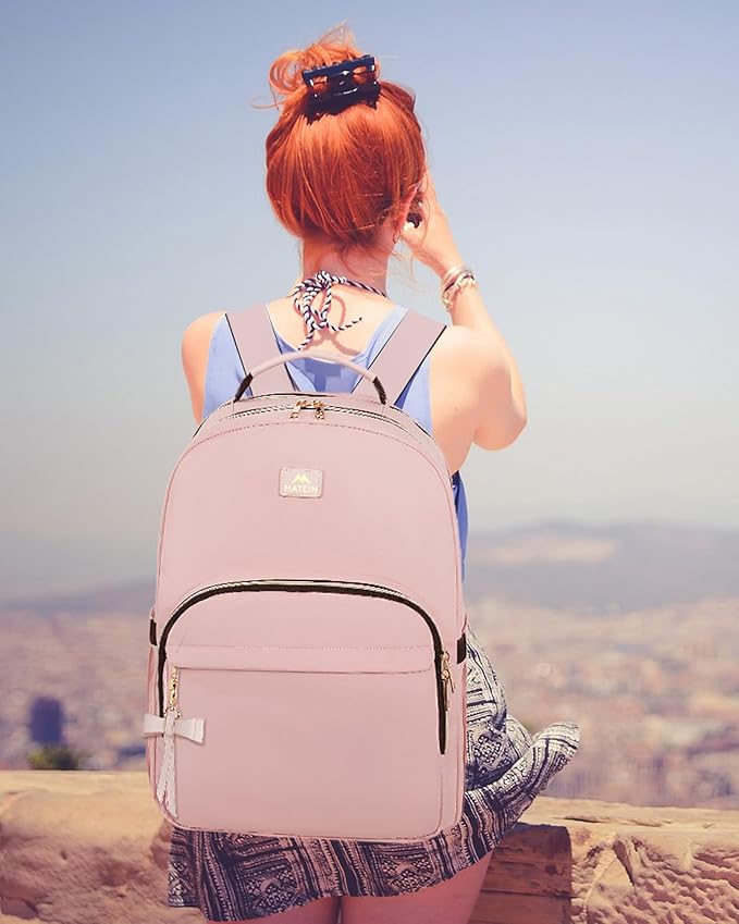 MATEIN Pink Laptop Backpack, 17 Inch TSA Approved Travel Carry On Backpack for Women, Large Work Compuer Bag with Charging Hole & Luggage Strap, Water Resistant Anti Theft College Nurse Bag