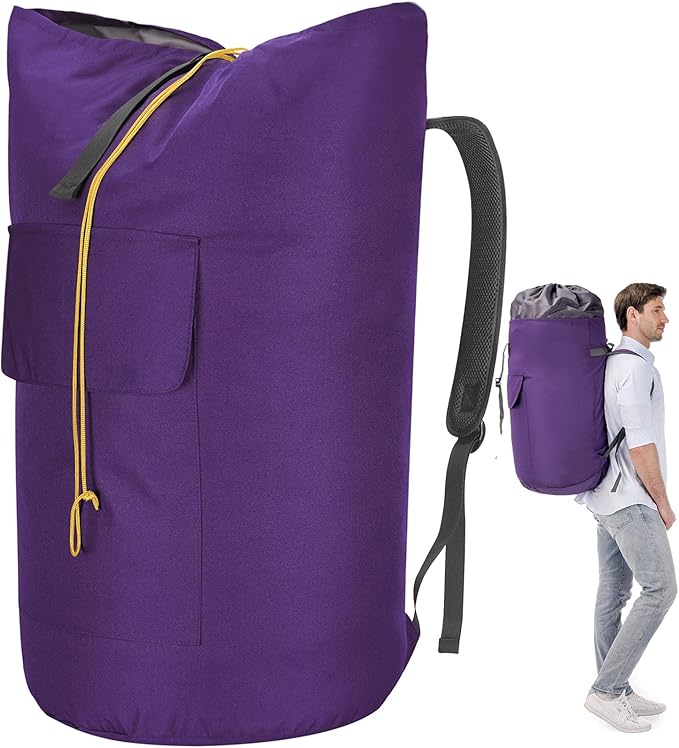 Backpack Laundry Bag, 115L Heavy Duty Extra Large College Laundry Backpack, Dirty Clothes Bag with Shoulder Straps, Laundry Hamper Bag with Drawstring Closure for College Dorm, Apartment Purple