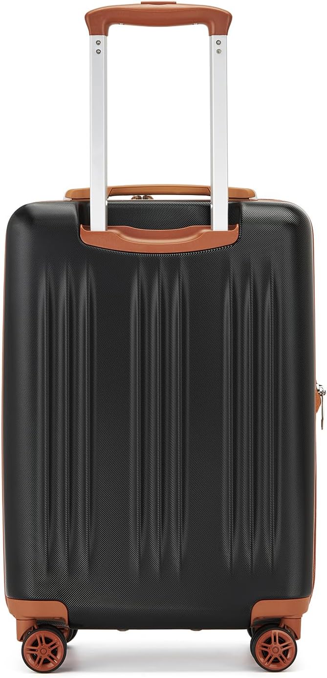 Kono Small 20 Inch Expandable Carry On Luggage with Quiet Spinner Wheels & TSA Lock, Scratch and Drop Resistant PC+ABS Hardside 22x14x9 Airline Approved Suitcase, Black & Brown