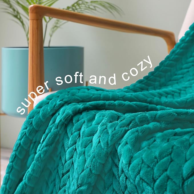 Exclusivo Mezcla Fleece Throw Blanket for Couch and Bed, 50x70 Inches Soft Cozy Jacquard Flannel Blankets, Lightweight Fuzzy Plush Warm Throws for Women, Teal