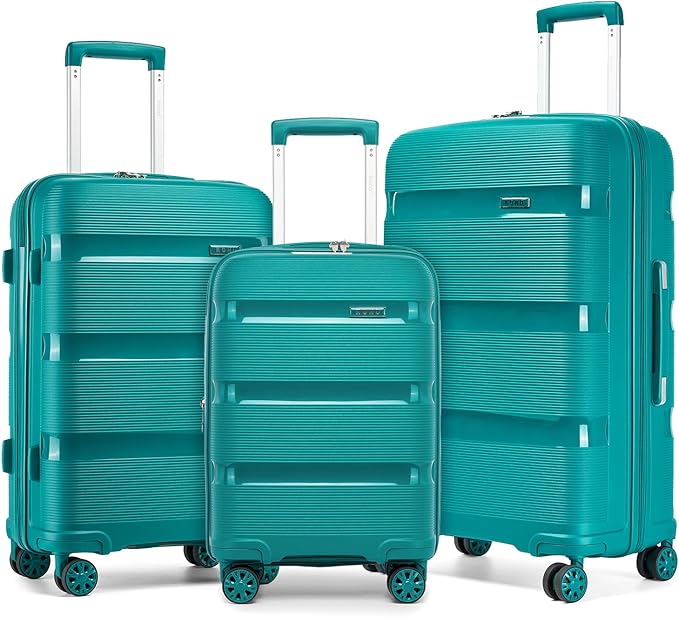 Kono Luggage Sets 3 Piece Hard Shell Travel Trolley 4 Spinner Wheels Lightweight Polypropylene Suitcase with TSA Lock (Turquoise, 20/24/28 Set)