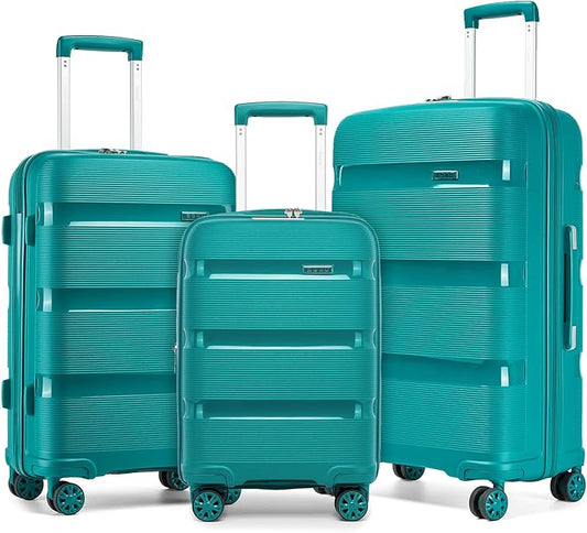 Kono Luggage Sets 3 Piece Hard Shell Travel Trolley 4 Spinner Wheels Lightweight Polypropylene Suitcase with TSA Lock (Turquoise, 20/24/28 Set)