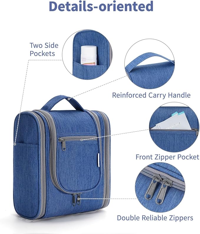 Narwey Small Hanging Travel Toiletry Bag Cosmetic Make up Organizer for Women and Men (Medium, Navy Blue)