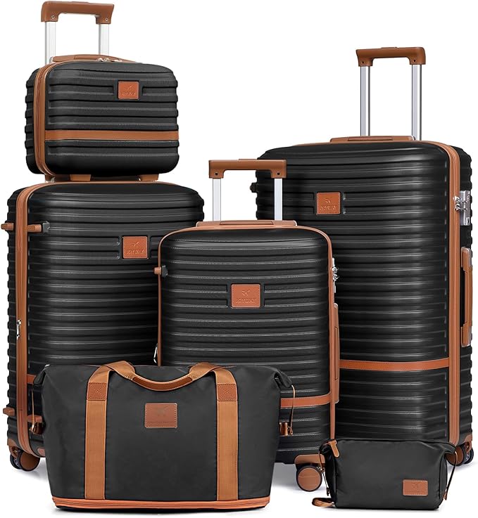 Joyway Luggage Set 3 Piece Suitcase Sets with Spinner Wheel,Hardside Expandable Travel Laggage with TSA Lock (13/20/24/28 Black brown