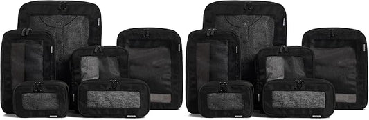 Aerotrunk Compression Packing Cubes for Travel - Luggage Organizer Bags - Double Zipper Packing Cubes for Suitcases (12-Pack, Black)