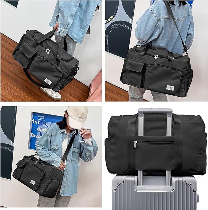 Sports Gym Duffel Bag with Shoes Compartment and Dry Wet Separated Pocket for Men and Women - Overnight Weekender Training Handbag Yoga Bag - Black