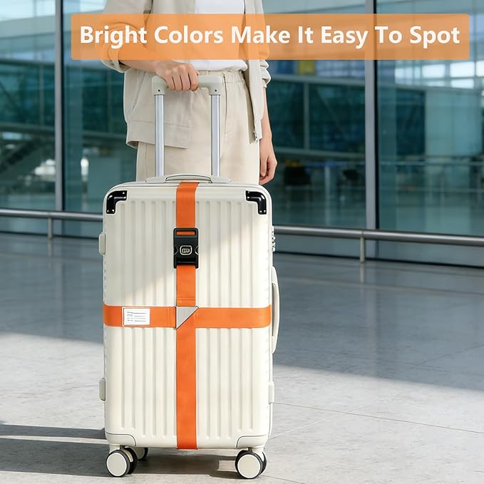 Luggage Straps for Suitcases,Travel Luggage Straps with Lock and Luggage Tags,Suitcase Strap,Adjustable Bright-Colored Travel Belt for Travel Suitcase Bag Closure Accessories.(Orange)
