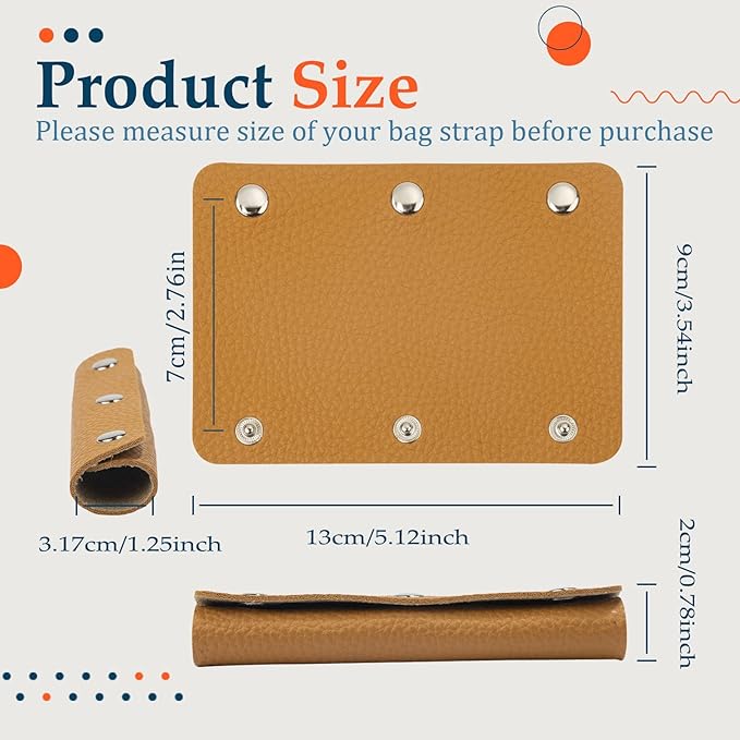 IUAQDP 2-Piece Leather Wrap Cover, Luggage Grip Protector with Brass Clasp, Soft Purse Strap Pad for Shopping, Travel, Suitcase, Tote Bag, Wallet - Brown