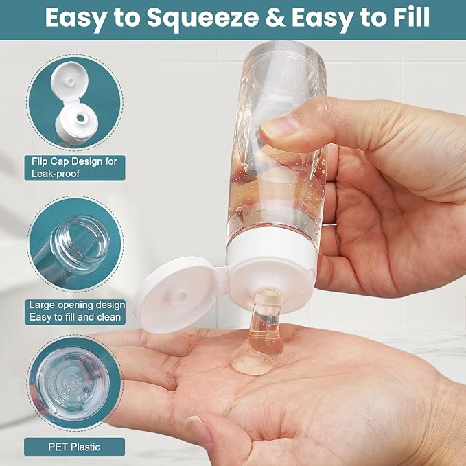 Cosywell Travel Bottles for Toiletries 5 Pack 3.4oz Shampoo Bottles TSA Approved Travel Size Containers Toiletry Bottles Wide Mouth Leak Proof Squeeze Bottle for Lotion Toothpaste(Clear)