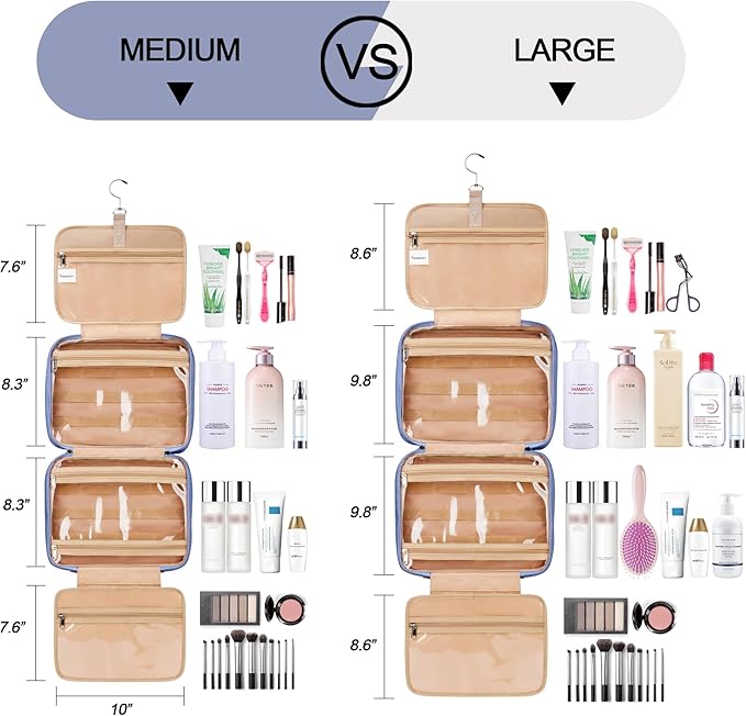 Travel Hanging Toiletry Bag for Women, Cruise Ship Essentials, with Jewelry Organizer, Extra Large Makeup Dopp Kit, Waterproof Cosmetic Bags, Toiletries Kit Set with Trolley Belt, Blue
