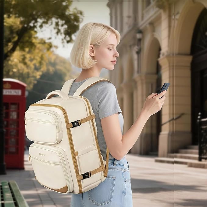 Taygeer Underseat 40L Travel Backpack with Shoe Compartment, TSA Approved Frontier Airlines Personal Item Bag, 18x14x8 inches Travel Bag for Women Weekender Fits Spirit Frontier Allegiant, Beige