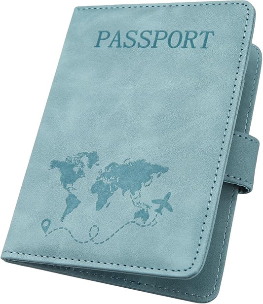 ILIYAH-Passport Cover-Passport Holder Travel Wallet-RFID Blocking Passport Case Travel Accessories Card Holder Wallet Unisex Travel Gifts (Blue MG)