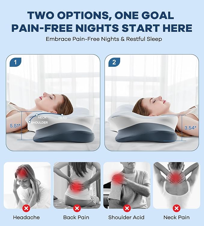 DONAMA Cervical Pillow for Neck and Shoulder Pain Relief, Cooling Contour Memory Foam Pillow, Dual-Height Ergonomic Neck Support Pillow for Side Back Stomach Sleepers with Removable Pillowcase