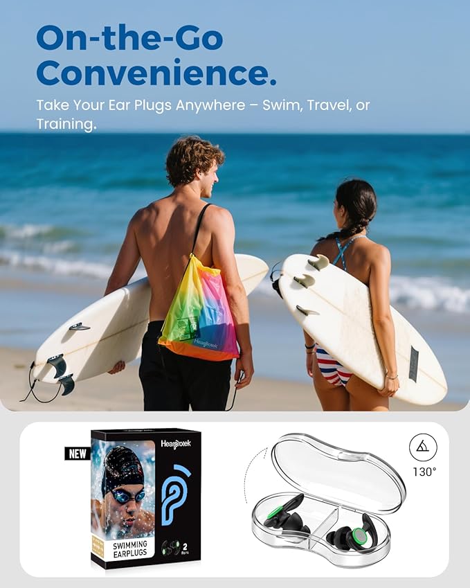 Ear Plugs for Swimming – 2 Pairs Soft Silicone Reusable Waterproof Earplugs for Adults & Men Women, Custom Fit for Swimmers Ear, Pool, Beach, Snorkeling, Surfing, Kickboard Training(Black)
