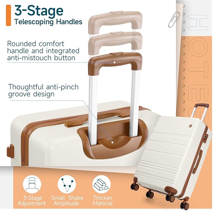 Hoteel Luggage Sets 4 Piece, 4-Year Warranty, Carry-On Luggage with Dual-Spinner Wheels, PC+ABS Hardside Suitcase Set with TSA Lock, Large Checked Travel Suitcases, Beige(16/20/24/28)