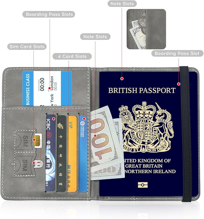 ILIYAH-Passport Cover-Passport Holder Travel Wallet-RFID Blocking Passport Case Travel Accessories Card Holder Wallet Unisex Travel Gifts (Grey)