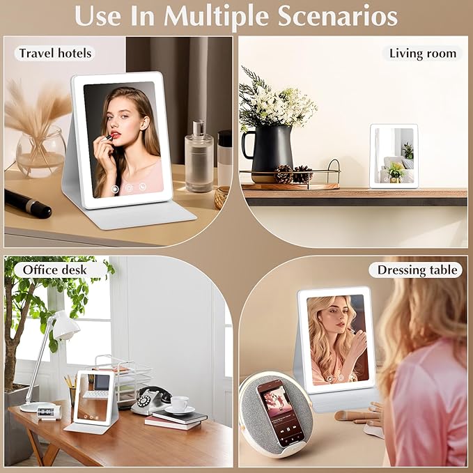 Travel Makeup Mirror, Portable LED Lighted Makeup Mirror, Rechargeable 1800mAh Battery, 2 Light Settings, USB-Powered Travel Vanity Mirror