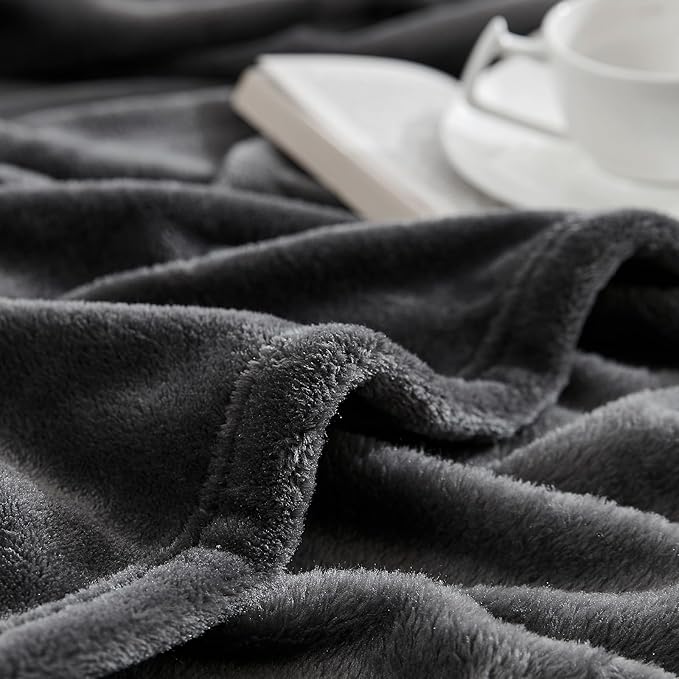 Hansleep Fleece Charcoal Full Blanket, Super Soft Flannel Fuzzy Plush Cozy Blanket for All Seasons, Charcoal, Full 84x90 Inches