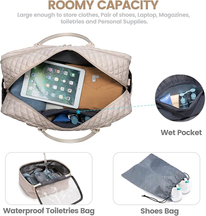 LOVEVOOK Travel Duffle Bag - Women's Weekender Carry On Overnight Laptop & Gym Bag With Toiletry/Shoe Pocket, Hospital Labor Bag