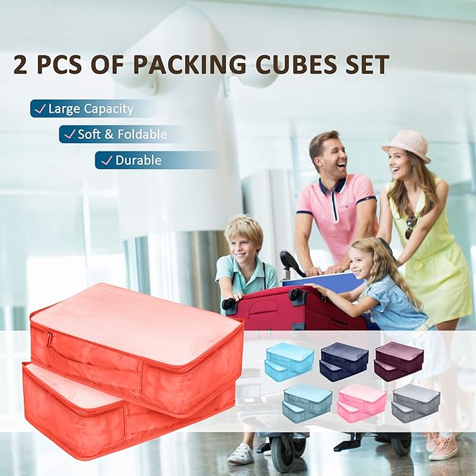 Packing Cubes Set, 2 Pcs Packing Organizers Set for Suitcases (Watermelon red)