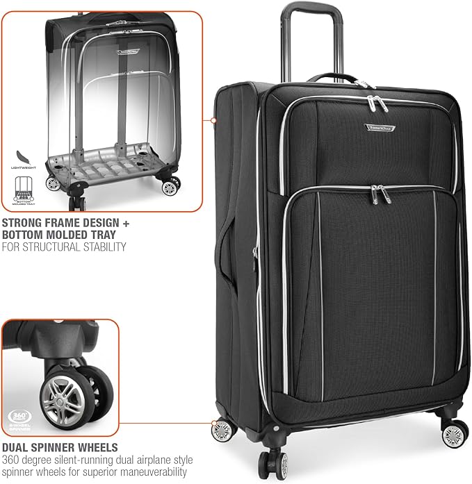Traveler's Choice Lares Softside Expandable Luggage with Spinner Wheels, Black, 2 Piece Luggage Set