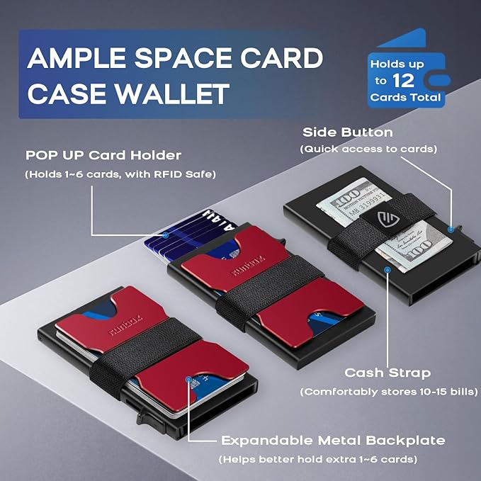 RUNBOX Slim Card Holder Wallet for Men, Minimalist RFID Blocking Wallet with Pop-Up Function, Ultra-Thin Design, Metal Business Card Cases holds 6+6 Cards, Gifts for Men, Men's Accessories