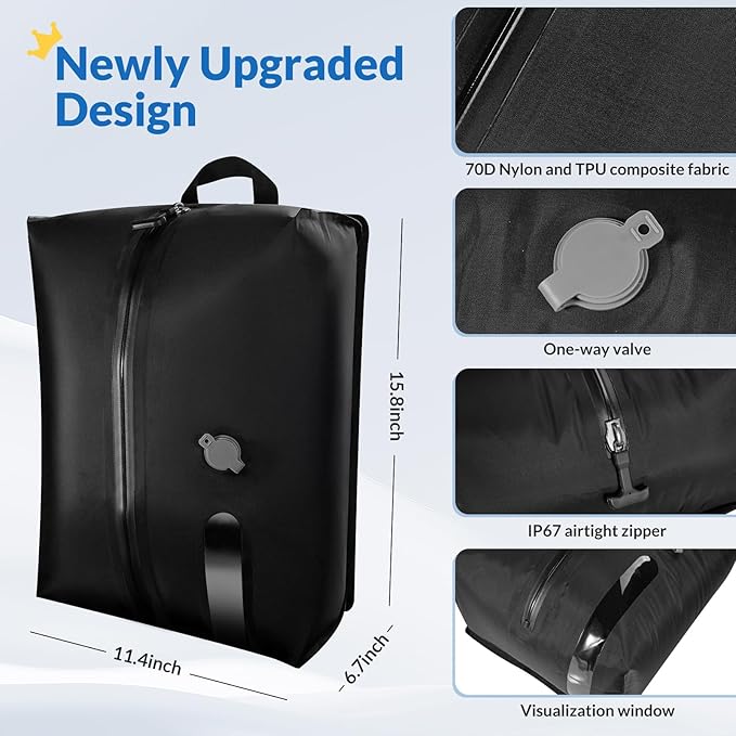 Reusable TPU Travel Vacuum Compression Bags - Waterproof Space Saver Bags for Luggage, Suitcase, Backpack, Storage Organizer (No Pump Required, 2 Pack, Black)