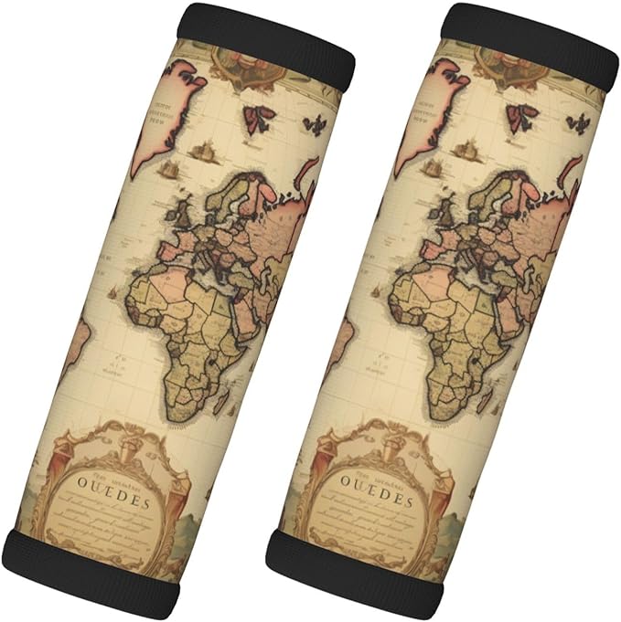 Luggage Handle Wraps Vintage World Map Pattern Luggage Identifiers Soft Neoprene Luggage Handle Wraps For Suitcase Trolley Handle Grip Cover 2 Pack Luggage Tags