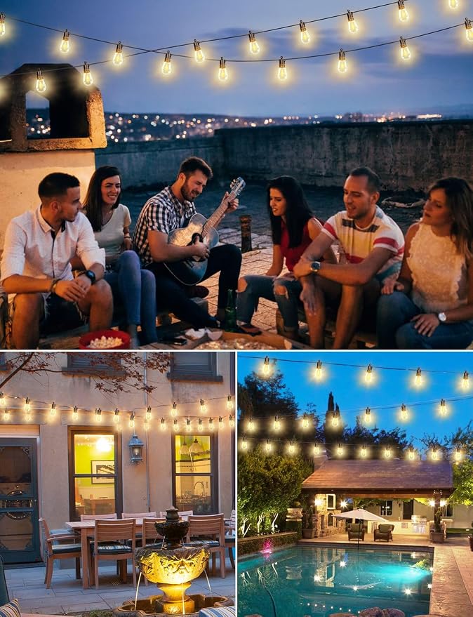 50FT LED Outdoor String Lights for Patio Decor | Outside Hanging Lights with 16 Shatterproof S14 Vintage Edison Bulbs(1 Spare), Waterproof 2700K Dimmable