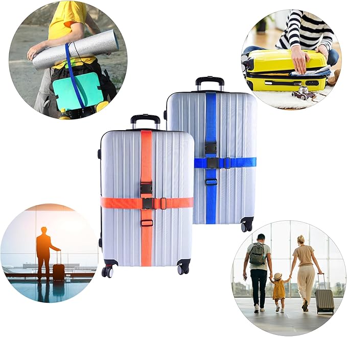 2Pcs Luggage Straps for Suitcase Travel Accessories TSA Approved, 80In Long Belts to Keep Your Suitcase Secure, Adjustable Bag Straps with Quick-Release Buckle for Travel Bag Closure, Orange