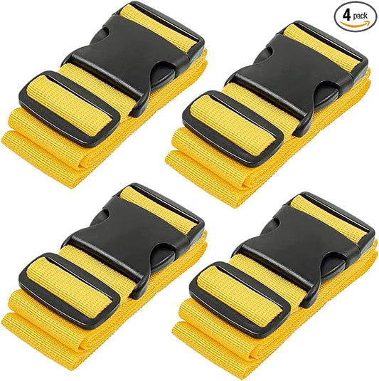 Luggage Straps for Suitcases - TSA Approved - Yellow, 4 PK - Premium Nylon Belts for Suitcase, Briefcase & Travel Bag - Adjustable Strap Length 46" - 78"