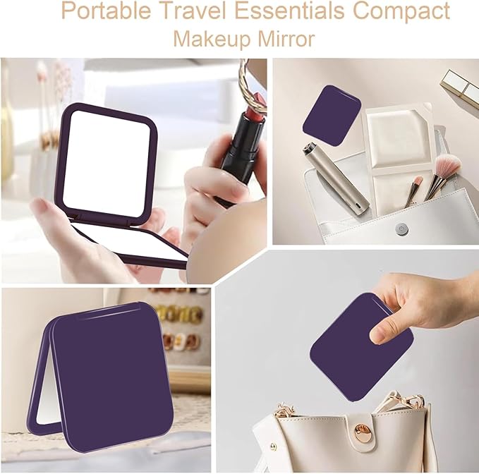 CYHTSHFZ Small Compact Mirror for Purse,5X/1X Travel Magnifying Mirror for Women, Makeup Mirror for Girls, Portable Ultra Slim Pocket Mirror（Purple）