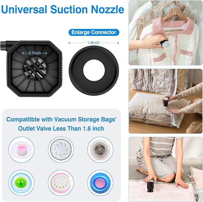 Cordless Electric Pump for Vacuum Storage Bags Travel Air Pump for Various Space Saver Bags Portable Rechargable Seal Bag Pump for Compression Clothes, Blanket, Luggage (Black Pump Only)
