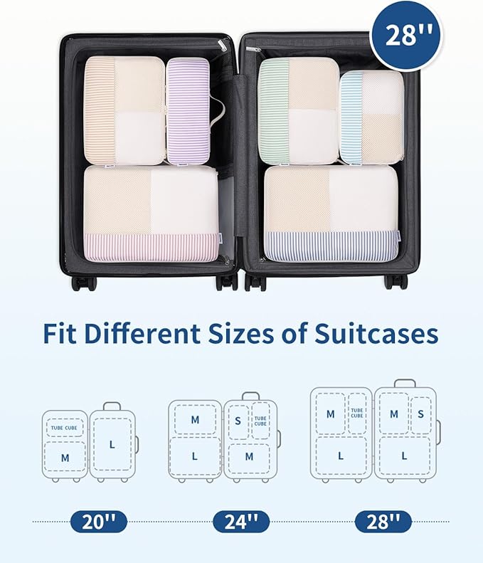 Narwey 7 Set Striped Packing Cubes for Travel Carry on Suitcase Luggage Organizer Bags for Kids Women Men, Durable Packing Organizers Bag, Travel Essentials Accessories (Stripe Combined)