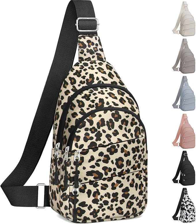 Tuwubi Crossbody Bags for Women, Sling Bag for Men, Small Hiking Backpack Anti Theft Lightweight for Outdoors Travel (M, Leopard