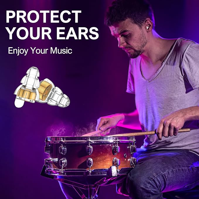 High Fidelity Concert Earplugs for Concerts Musicians, Music Festivals, Earplugs for noise reduction, 24db 2 Pairs (Gold)