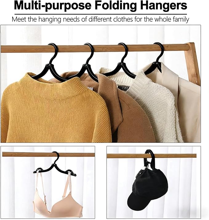 Travel Hangers, Foldable Hangers, Folding Hangers, Folding Clothes Hanger, Travel Must Haves for Flying, Camping, Hotel, RV, Road Trip, Cruise 10 Pcs (Black)