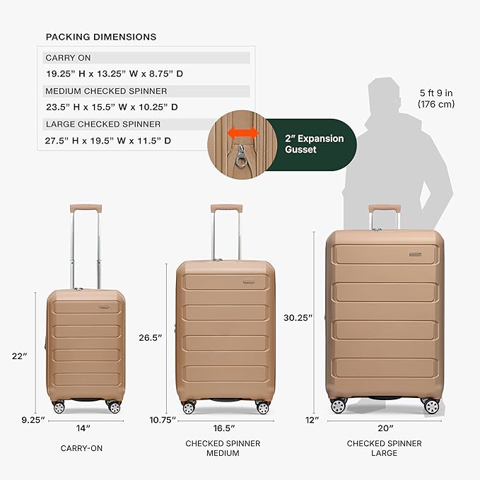 Traveler's Choice Pagosa Hardshell Expandable Luggage with Spinner Wheels, Latte Beige, 22-Inch Carry-on