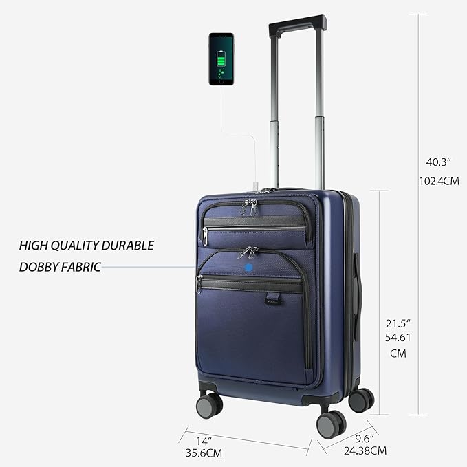 KROSER Hardside Expandable Carry On Luggage 22x14x9 Airline Approved With Front Business Pockets, 20 Inch Suitcases with Wheels, Carry on Suitcase with TSA Lock & USB Port, Navy