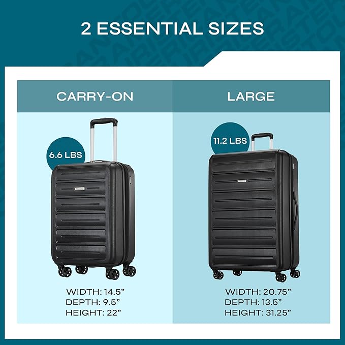 American Tourister Westridge Hardshell Luggage Set - 2 Piece Set - 20/28" Carry-On & Large Checked Luggage Set with Spinner Wheels - Expandable Hard Suitcases for Travel - Hard ABS Shell - Black
