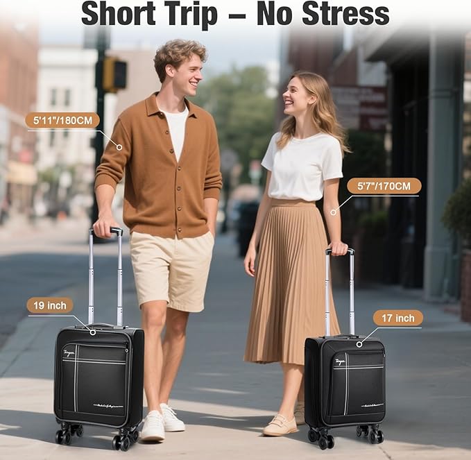 Softside Carry on Luggage 22x14x9 Airline Approved, 19 Inch Carry-on Luggage with Spinner Wheels, Water-Resistant Small Suitcase for Women Men Travel Business (Black, 19 inch_Carry on)