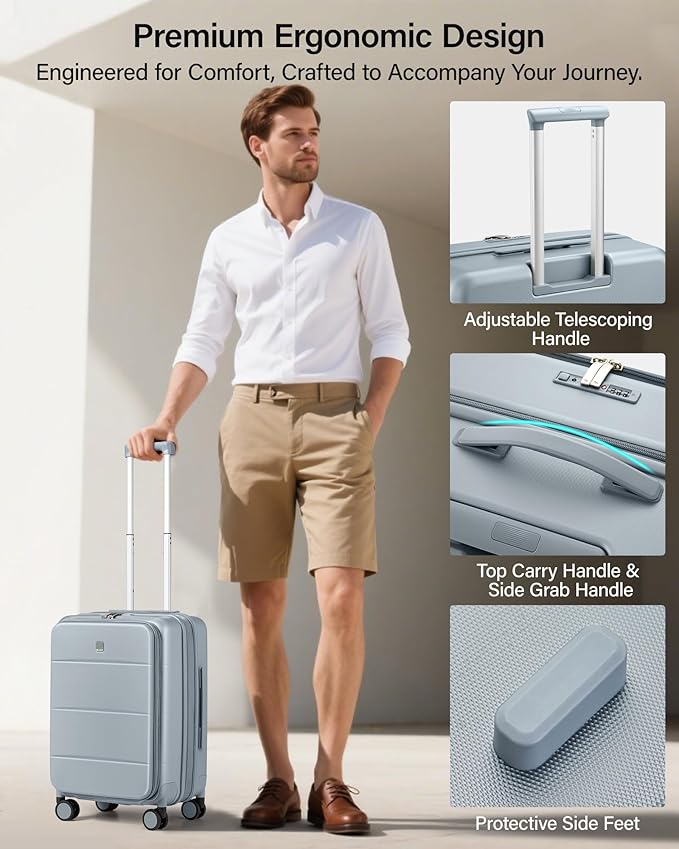 MILADA 20-Inch Expandable Carry On Luggage, Hard Shell Top-Opening Luggage with Wheels, TSA-Approved Small Travel Bag for Men and Women Carry-On Suitcase, Grey