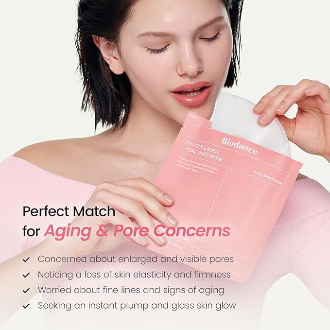BIODANCE Bio-Collagen Real Deep Mask, Hydrating Overnight Hydrogel Face Mask, Pore Minimizing, Plumping, Elasticity Improvement, Korean Skin Care | 1.19oz(34g) x 16ea