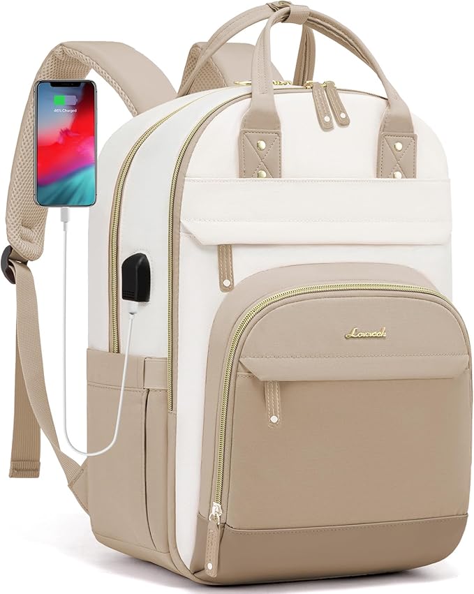 LOVEVOOK Backpack for Women,Laptop Backpack Women,Fits 17 Inch Laptop Bag,School Backpacks,Fashion Travel Work Anti-theft Bag,Waterproof Business Computer College Backpack Purse,Beige-Khaqi