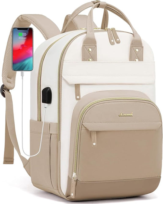 LOVEVOOK Backpack for Women,Laptop Backpack Women,Fits 17 Inch Laptop Bag,School Backpacks,Fashion Travel Work Anti-theft Bag,Waterproof Business Computer College Backpack Purse,Beige-Khaqi