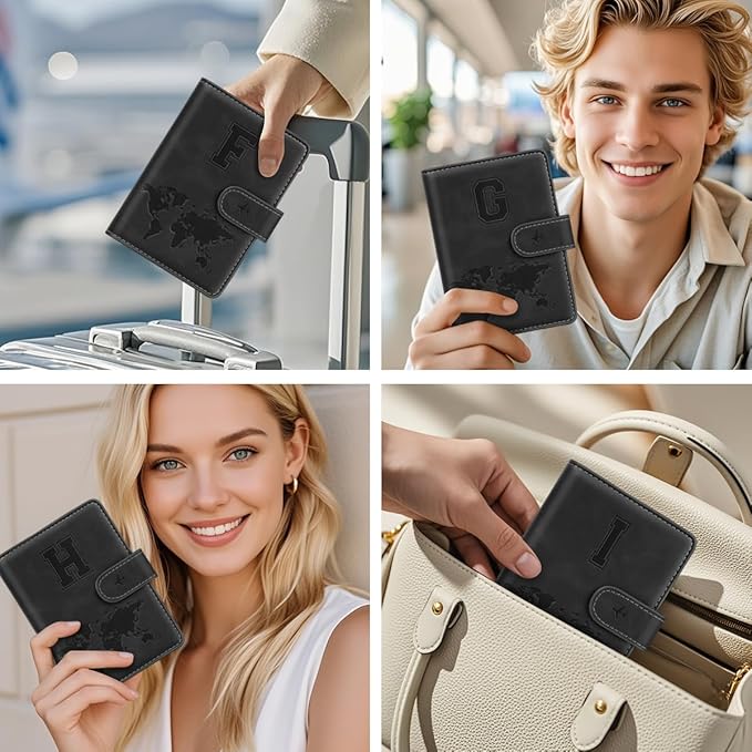 Passport Holder Wallet Cover Personalized Letter A-Z Travel Wallet RFID Blocking Passport Cover Wallet Case for Travel Passport Book Holders for Women and Men, Black-G