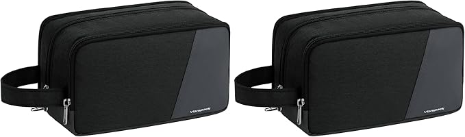 Vorspack Travel Toiletry Bag - Toiletry Bag for Men Water Resistant Skincare Bag for Bathroom Toiletries Accessories Gifts - Black (Pack of 2)