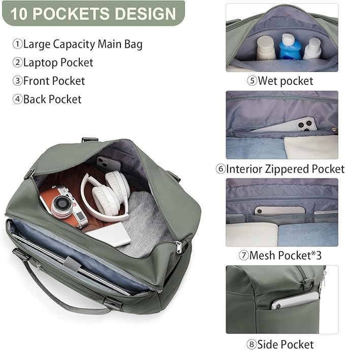 HYC00 Travel Duffel Bag,Carry-on Overnight Weekender Bags for Women,Sports Tote Gym Bag with Wet Pocket