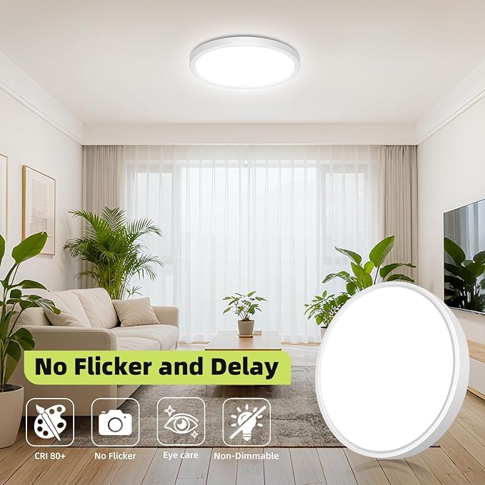hepside LED Flush Mount Ceiling Light, 13Inch 24W LED Ceiling Lights Fixture,5 Color Temperatures in One,Ultra-Thin Flush Mount Light Fixture for Closet Bathroom Hallway Bedroom Laundry (White)