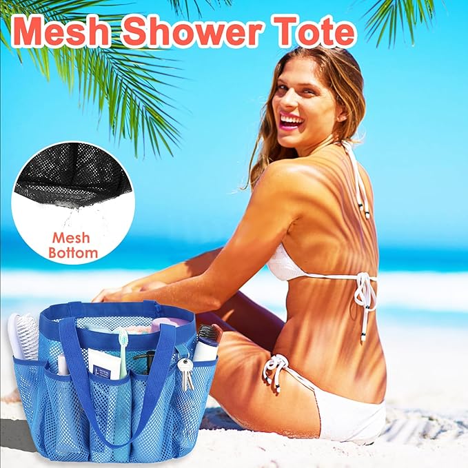 Fammart Mesh Shower Caddy Portable for College Dorm Room Essentials, 8-Pocket Large Shower Basket Tote Bag with 2 Handles for Toiletry, Bathroom, Beach, Camp, Gym